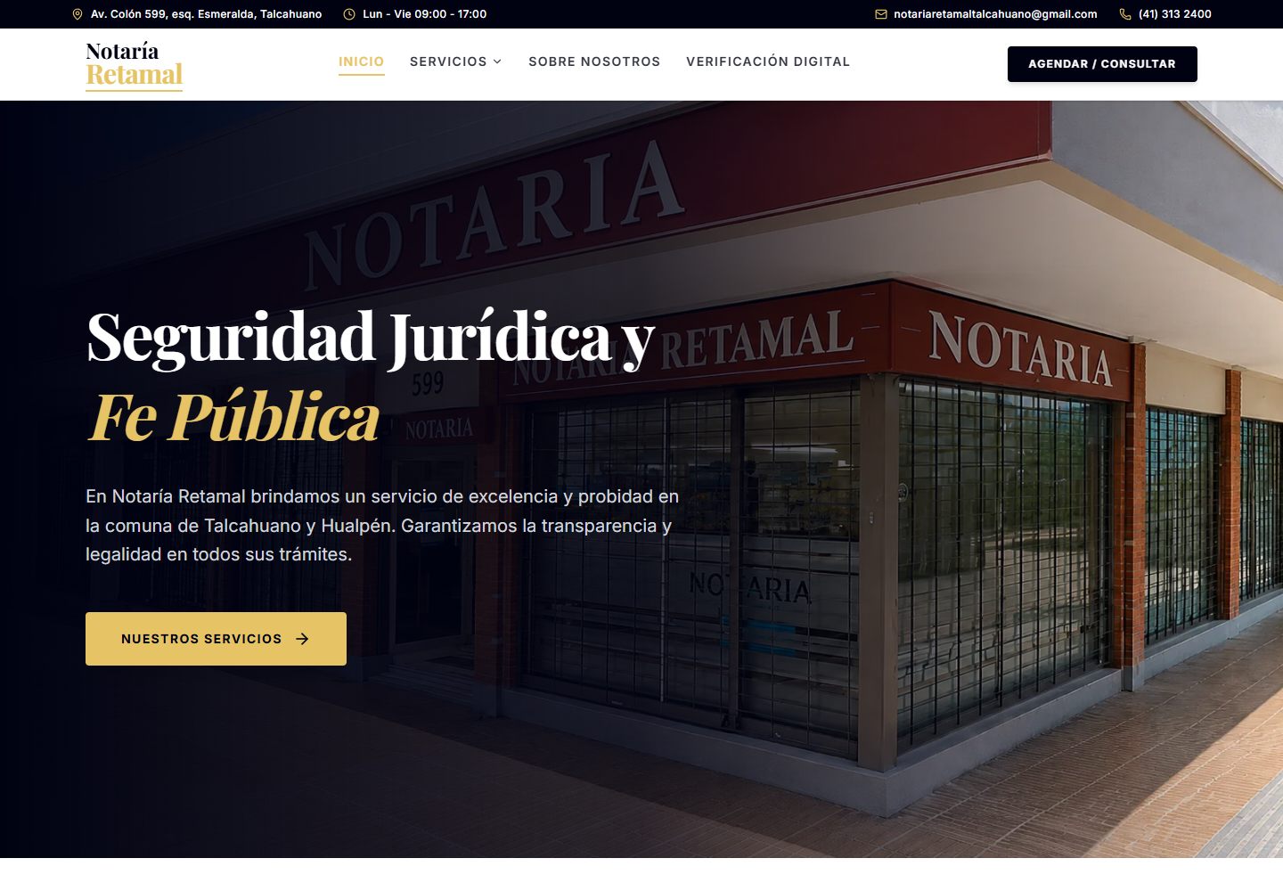 Captura del sitio web de la notaría: portada institucional