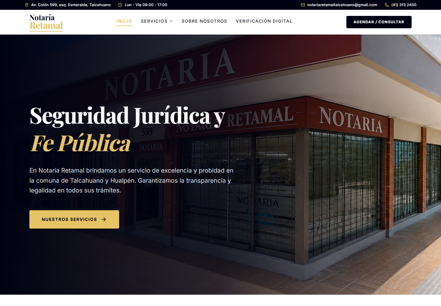 Captura de la página web de Notaría Retamal